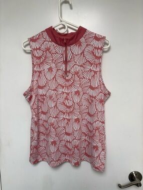 Tommy Bahama Sleeveless Pink Patterned Zip-Front Women's Top XL